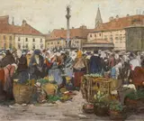 Johann Nepomuk Geller, Markt in Wiener Neustadt, Öl auf Karton