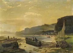 Gustav Ranzoni, Fischer am Seeufer, Öl auf Leinwand