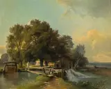 Johann Fischbach, Bachlandschaft, 1848, Öl auf Platte
