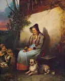 Matthias Ranftl, Grandmother with playing children, 1852, oil on panel