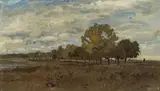 Eugen Jettel, Landschaft mit Bäumen, Öl auf Karton
