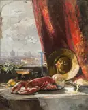 Hugo Charlemont, Still life with lobster and valuable tableware
