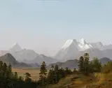 Markus Pernhart, Blick von Kamnik/Stein auf die Steiner Alpen mit Storzic, Jezerska Kocna, Grintovec und Skuta (Slowenien), Öl auf Leinwand