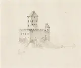 Markus Pernhart, Konvolut: Burg Rosenberg im Drautal, Stift Viktring (2 Ansichten), zwei Rastende, Bleistift auf Papier