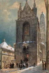 Rudolf von Alt, Kirche Maria am Gestade in der Christnacht, um 1860, Aquarell auf Papier