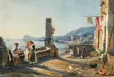 Antonie Sminck Pitloo, Blick auf die Bucht von Neapel, 1828, Aquarell auf Papier