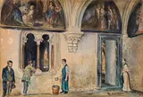 Rudolf von Alt, Armenspeisung im Kreuzgang von Stift Heiligenkreuz bei Baden