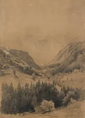 Ludwig Willroider, Blick in das Vellachtal, 1885, Bleistift auf Papier