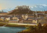 Hubert Sattler, Ansicht von Salzburg, Öl auf Holz