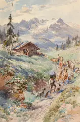 Almauftrieb by Edward Theodore Compton, Aquarell auf Papier, sold Feb 2016