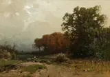 Ludwig Willroider, Landschaft mit Figuren- und Tierstaffage, Öl auf Leinwand