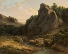 Joseph Mössmer, Gebirgslandschaft mit Ziegenhirten, Öl auf Leinwand
