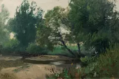 Aulandschaft by Ludwig Willroider, Öl auf Leinwand auf Platte, sold Feb 2016