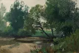 Ludwig Willroider, Aulandschaft, Öl auf Leinwand auf Platte