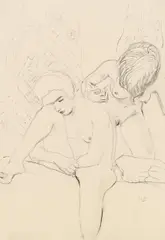 Hans Bohler, Study with two nudes, pencil on paper