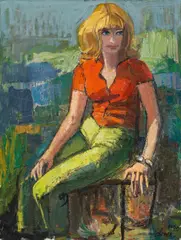 Franz Elsner, Ruth sitzend, 1970, Öl auf Leinwand