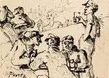 Georg Pevetz, In der Bar, Tusche auf Papier