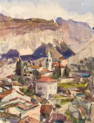 Hans Josef Weber Tyrol, Dorf im Süden, Aquarell auf Papier