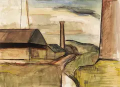 Ferdinand Stransky, Fabriklandschaft, Mischtechnik auf Papier; ungerahmt