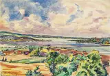 Anton Peschka, Bodenseelandschaft, 1933, crayon, watercolour on paper