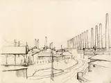Herbert Boeckl, Donawitz, um 1942, Kohle auf Papier