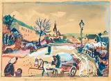 Oskar Laske, Weissenkirchen, 1945, Mischtechnik auf Papier