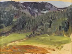 Ferdinand Andri, Mountain landscape, oil on panel