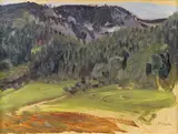 Ferdinand Andri, Mountain landscape, oil on panel