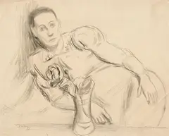 Liegende Frau mit Blumenvase by Ernst Paar, 1937, Bleistift auf Papier, offered Feb 2016
