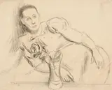 Ernst Paar, Liegende Frau mit Blumenvase, 1937, Bleistift auf Papier
