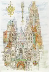 Michael Coudenhove-Kalergi, St. Stephan, Wien, 1981, Mischtechnik auf Papier, ungerahmt