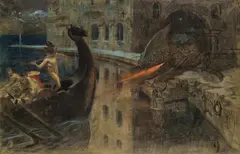 Alexander Rothaug, Mythological scene, color chalk on paper