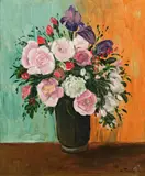 Viktor Tischler, Blumenstillleben, Öl auf Leinwand