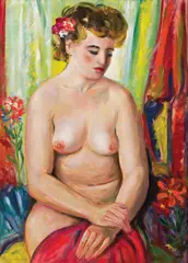Rudolf Burger, Sitting female nude, oil on canvas