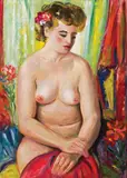 Rudolf Burger, Sitting female nude, oil on canvas