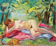 Rudolf Burger, Lying female nude, oil on canvas