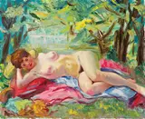 Rudolf Burger, Lying female nude, oil on canvas