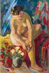 Rudolf Burger, Dressing female nude, oil on canvas
