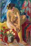 Rudolf Burger, Dressing female nude, oil on canvas