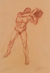 Gustinus Ambrosi, Stehender männlicher Akt, 1928, Rötel auf Papier