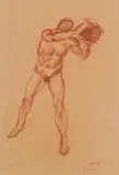 Gustinus Ambrosi, Stehender männlicher Akt, 1928, Rötel auf Papier