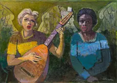 Franz Elsner, Singende Engel (links Dolores Schmidinger), um 1957, Öl auf Jute