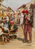 Hans Tschelan, Konvolut: Zwei Marktszenen, Öl auf Holz