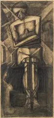 Otto Erich Wagner, Sitzende Frau, Kohle auf braunem Papier