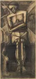 Otto Erich Wagner, Sitzende Frau, Kohle auf braunem Papier