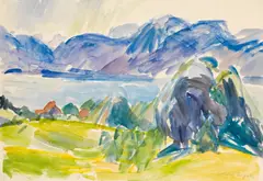 Lisl Engels, Blick auf den Attersee, 1969, Aquarell auf Papier; ungerahmt