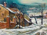 Victor Pipal, Dorf im Winter, Öl auf Karton