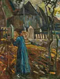 Felix Albrecht Harta, Malerin mit Staffelei im Freien, Öl auf Leinwand