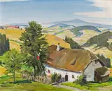Albrecht Dunzendorfer, Beim Kirschpflücken, 1955, Öl auf Pressspanplatte