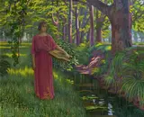 Aladár Kacziány, Female figure with lyre, oil on hardboard